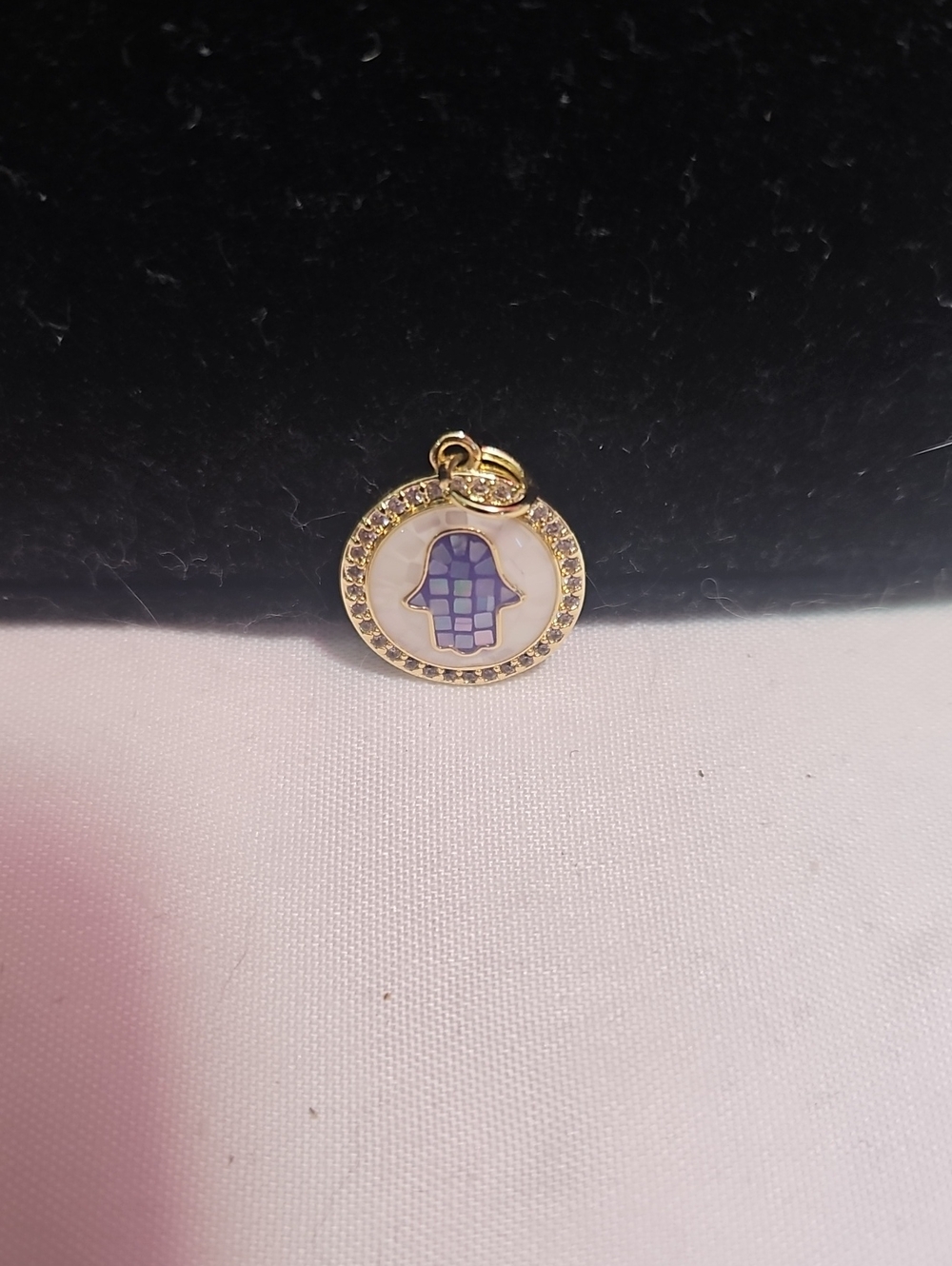 14k Goldfilled Hamsa Disc Pendant with Purple Mosaic Inlay